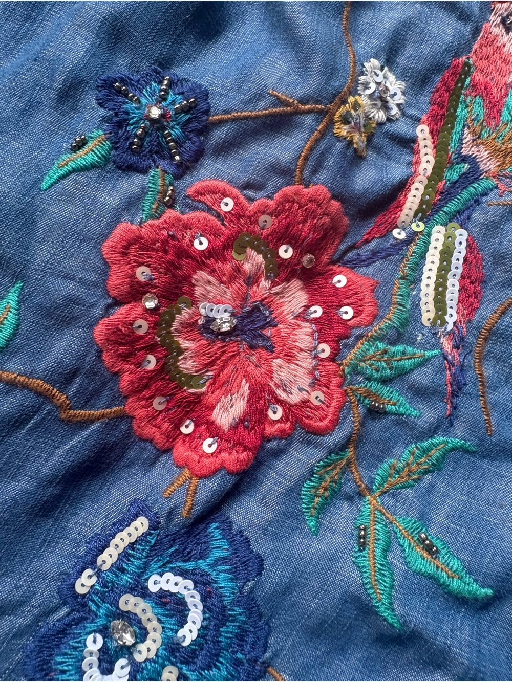 Zara Trafaluc Embroidered/Embellished Denim Kimono Jacket. Size M. Textured - Picture 4 of 8